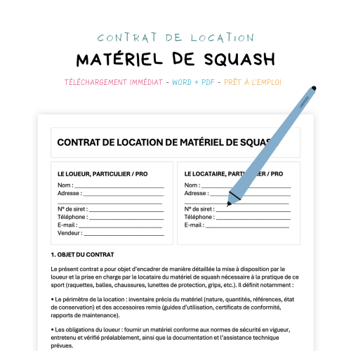 Contrat de Location de Matériel de Squash