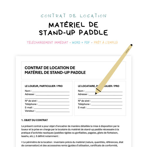 Contrat de Location de Matériel de Stand-Up Paddle