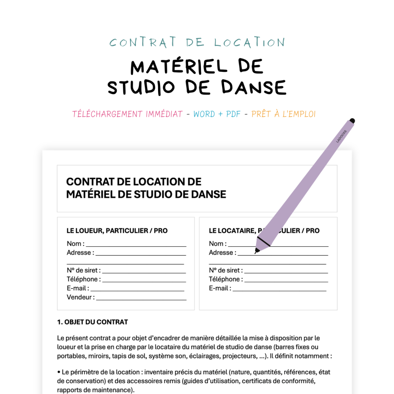 matériel de studio de danse Contrat de Location de Matériel de Studio de Danse