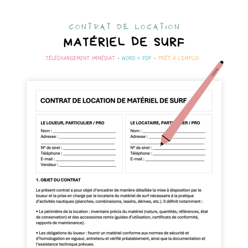 Contrat de Location de Matériel de Surf