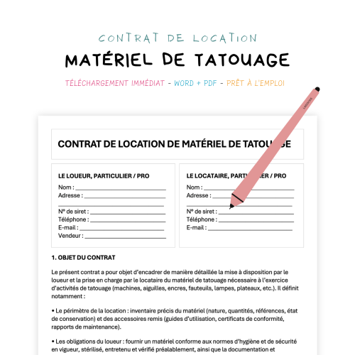 Contrat de Location de Matériel de Tatouage