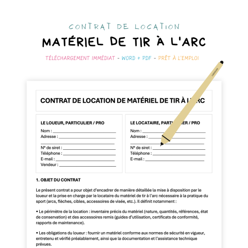 Contrat de Location de Matériel de Tir à l’Arc