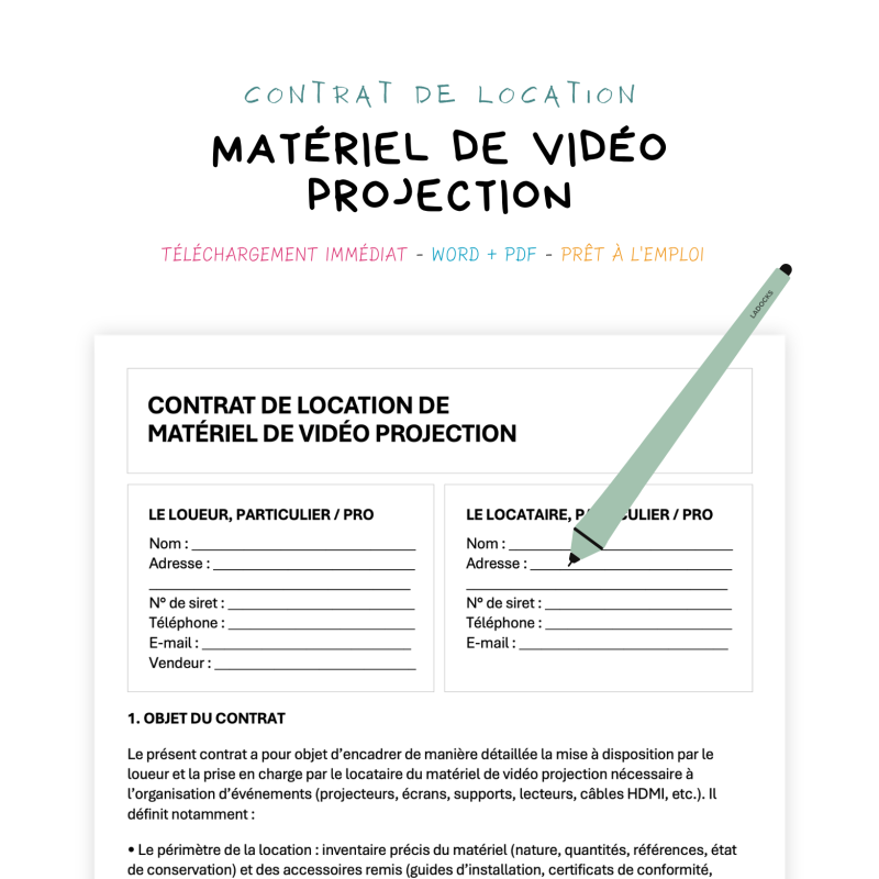 matériel de vidéo projection Contrat de Location de Matériel de Vidéo Projection