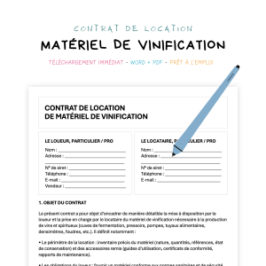 matériel de vinification Contrat de Location de Matériel de Vinification