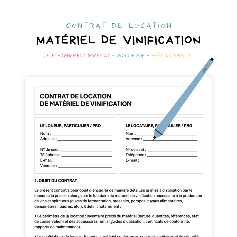 matériel de vinification Contrat de Location de Matériel de Vinification