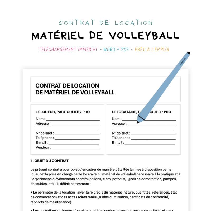 matériel de volleyball Contrat de Location de Matériel de Volleyball