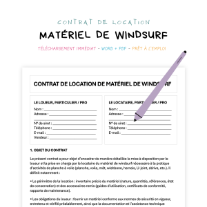 matériel de windsurf Contrat de Location de Matériel de Windsurf