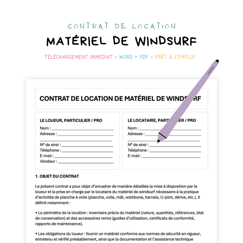 Contrat de Location de Matériel de Windsurf