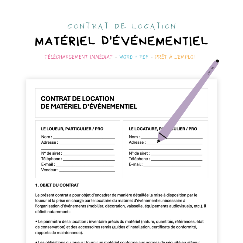 Contrat de Location de Matériel d’Événementiel