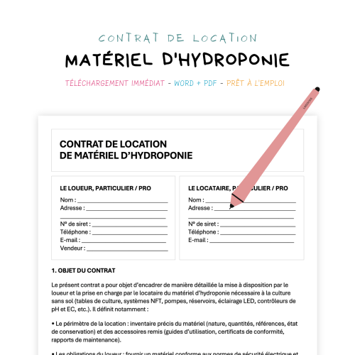 Contrat de Location de Matériel d’Hydroponie