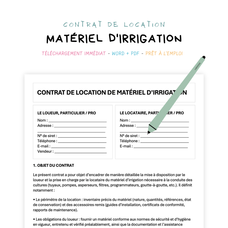 matériel d'irrigation Contrat de Location de Matériel d’Irrigation
