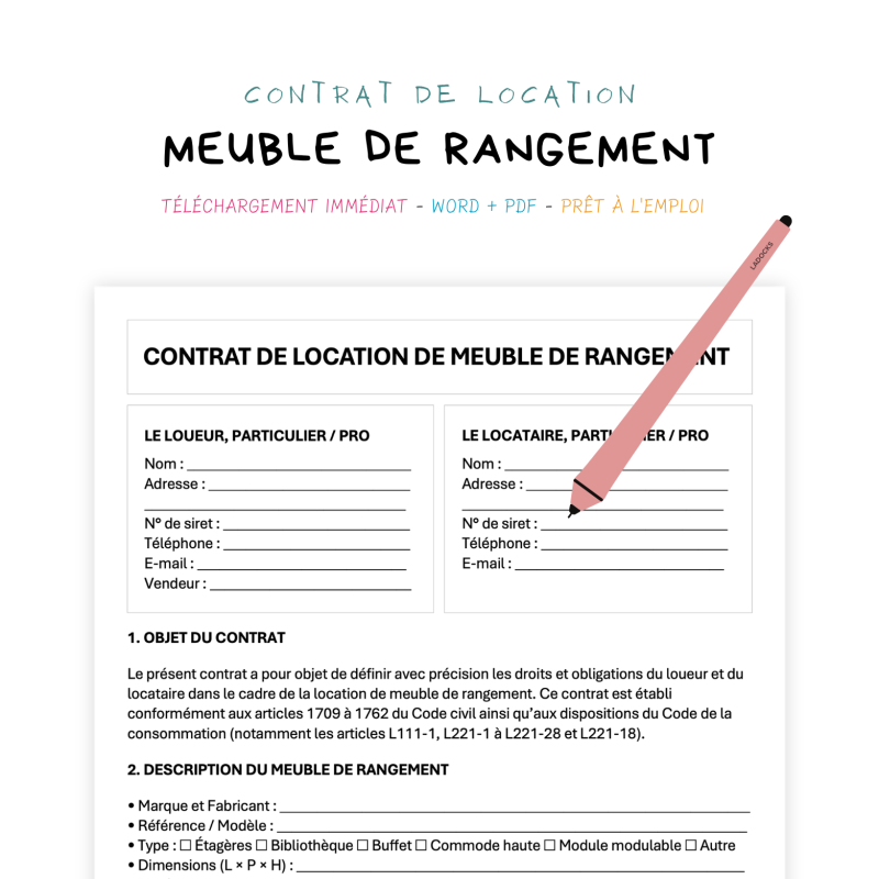 meuble de rangement Contrat de Location de Meuble de Rangement