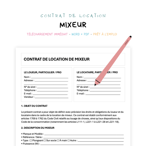 Contrat de Location de Mixeur