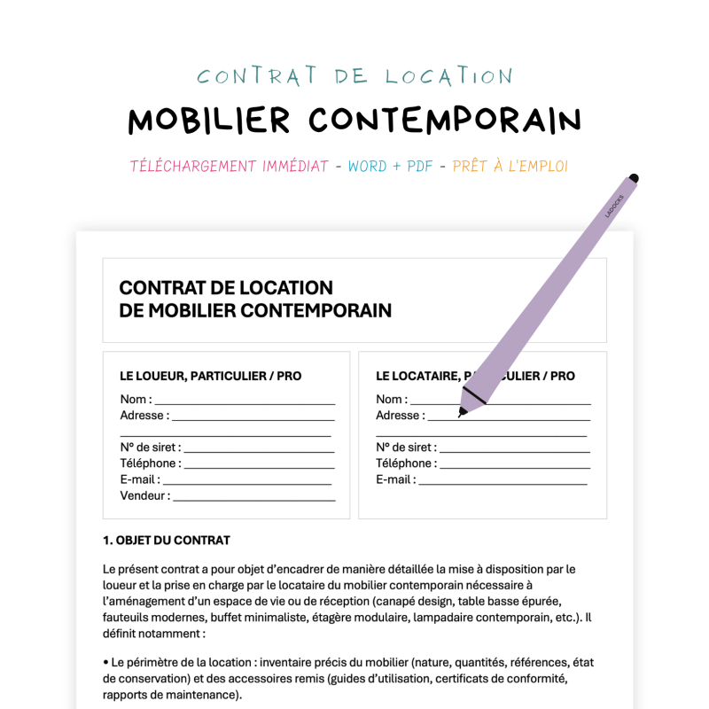 mobilier contemporain Contrat de Location de Mobilier Contemporain