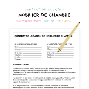 mobilier de chambre Contrat de Location de Mobilier de Chambre