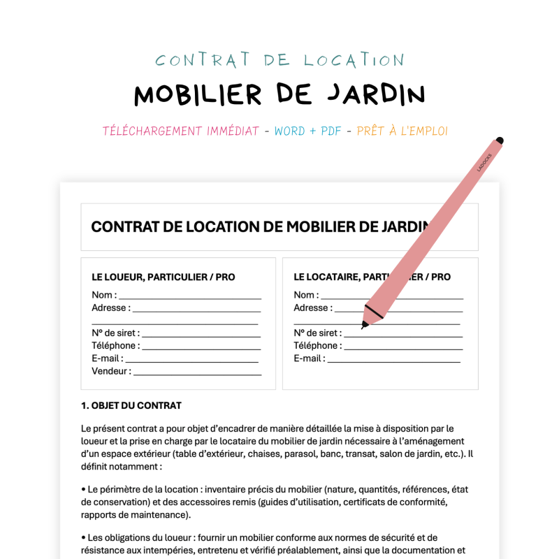 mobilier de jardin Contrat de Location de Mobilier de Jardin