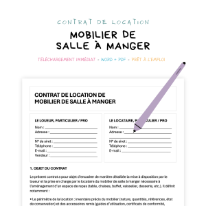mobilier de salle à manger Contrat de Location de Mobilier de Salle à Manger