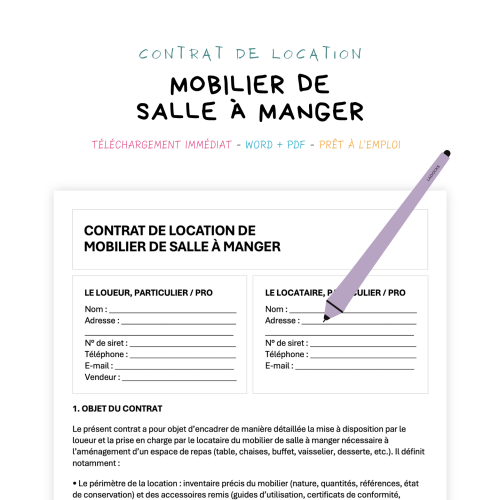 Contrat de Location de Mobilier de Salle à Manger