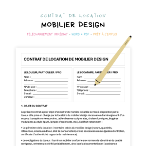 mobilier design Contrat de Location de Mobilier Design