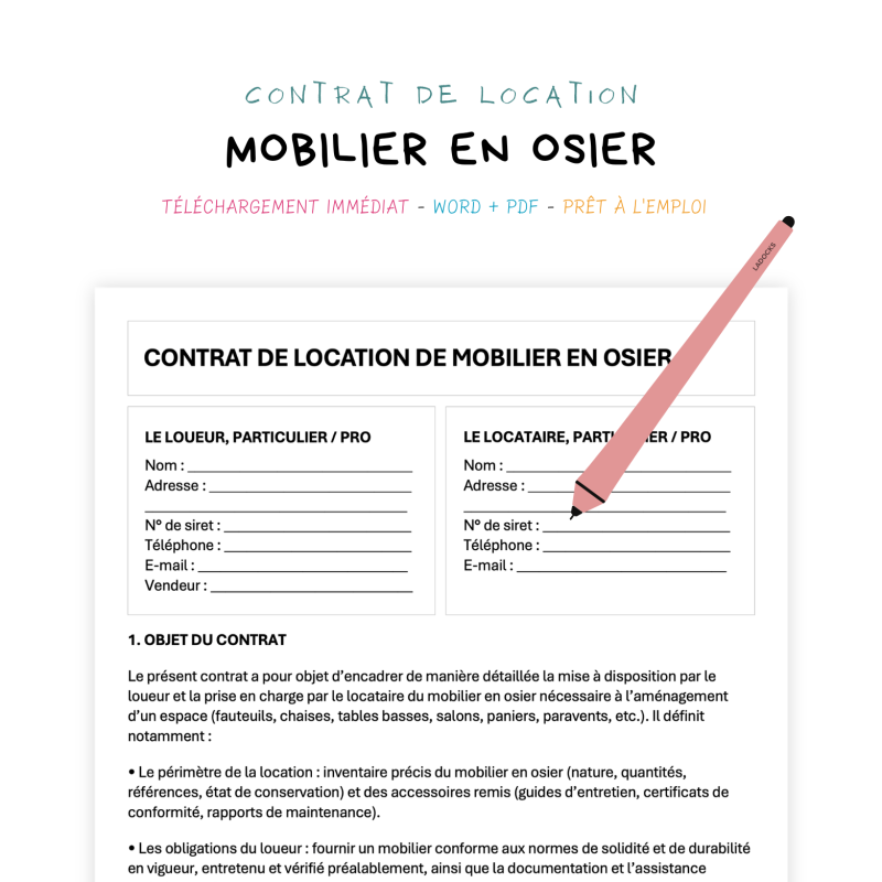 mobilier en osier Contrat de Location de Mobilier en Osier