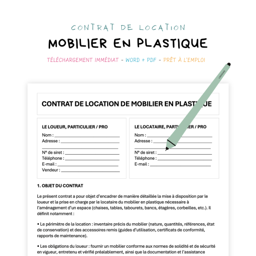 Contrat de Location de Mobilier en Plastique