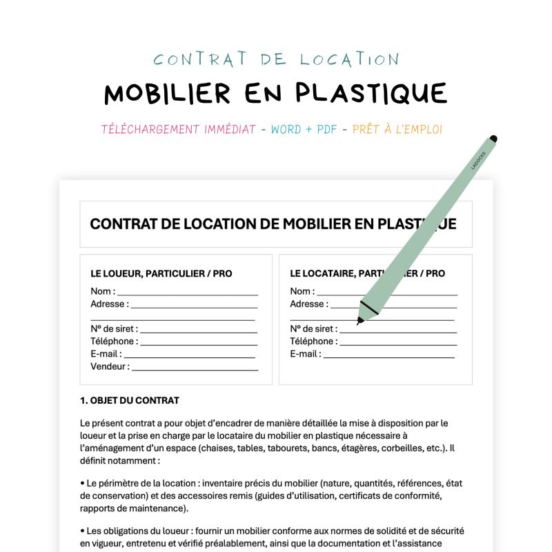 mobilier en plastique Contrat de Location de Mobilier en Plastique