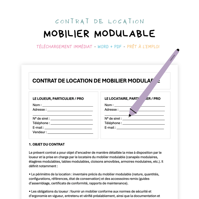 mobilier modulable Contrat de Location de Mobilier Modulable