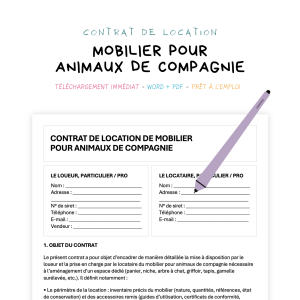 mobilier pour animaux de compagnie Contrat de Location de Mobilier pour Animaux de Compagnie