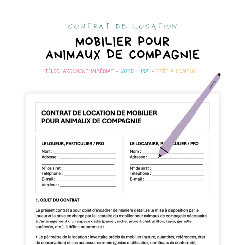Contrat de Location de Mobilier pour Animaux de Compagnie
