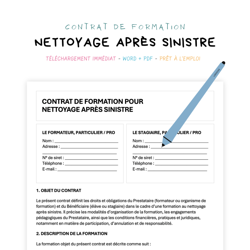 nettoyage après sinistre Contrat de Formation au Nettoyage Après Sinistre