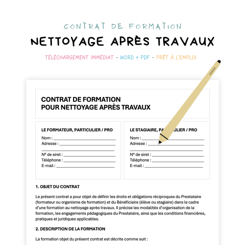 Contrat de Formation au Nettoyage Après Travaux