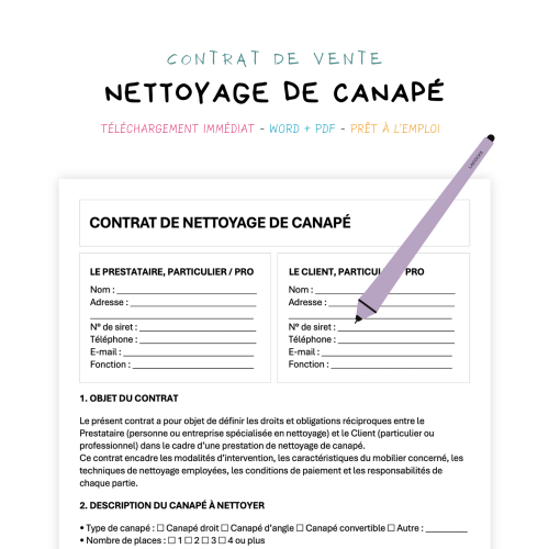Contrat de Nettoyage de Canapé
