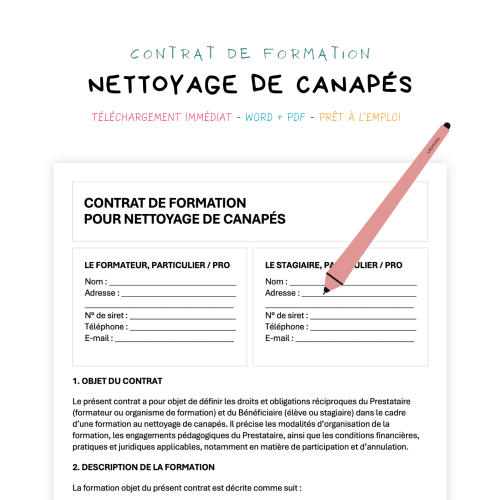 Contrat de Formation au Nettoyage de Canapés