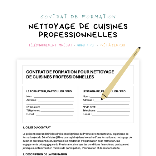 Contrat de Formation au Nettoyage de Cuisines Professionnelles