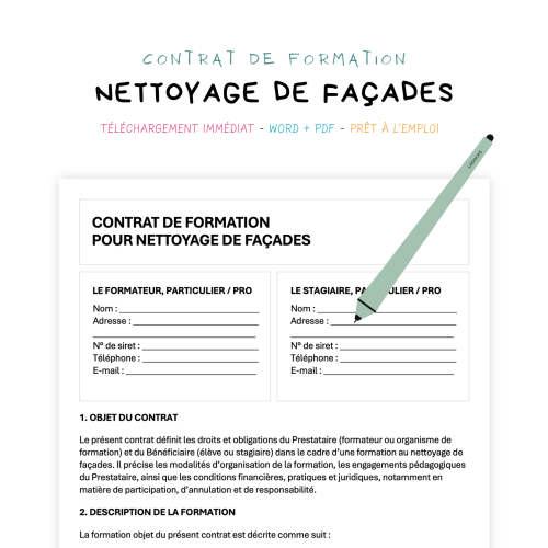 nettoyage de façades Contrat de Formation au Nettoyage de Façades