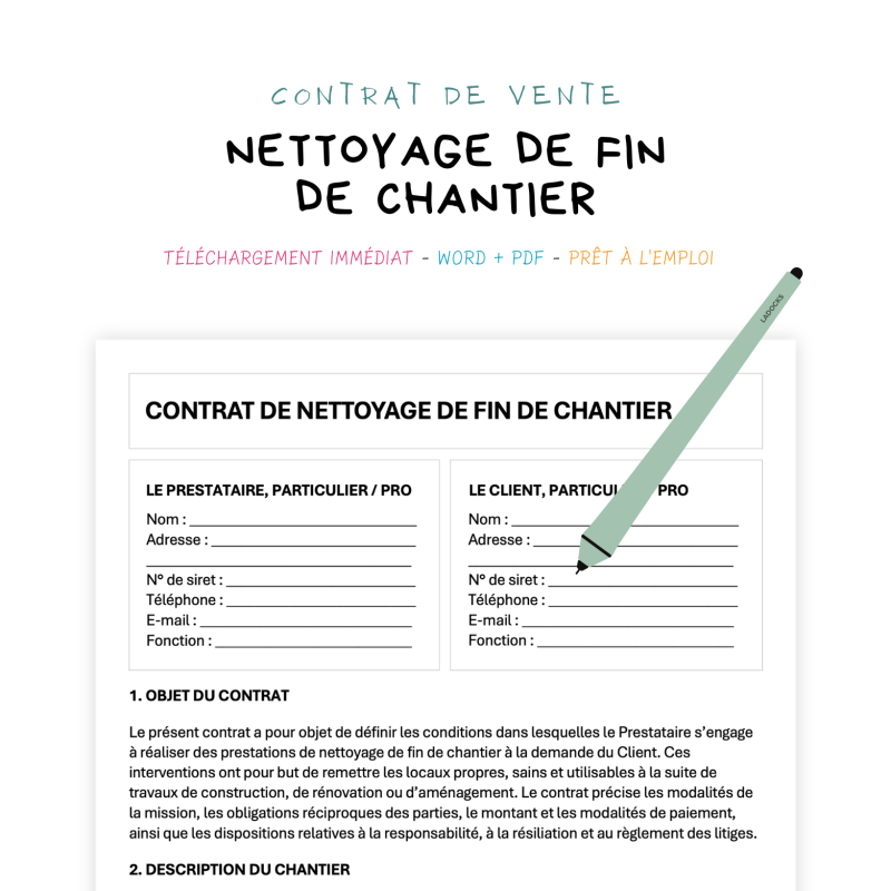 Contrat de Nettoyage de Fin de Chantier