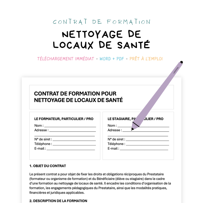 nettoyage de locaux de santé Contrat de Formation au Nettoyage de Locaux de Santé