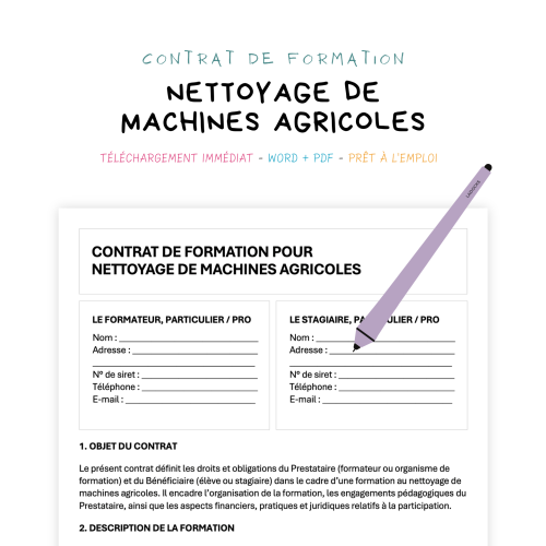 nettoyage de machines agricoles Contrat de Formation au Nettoyage de Machines Agricoles