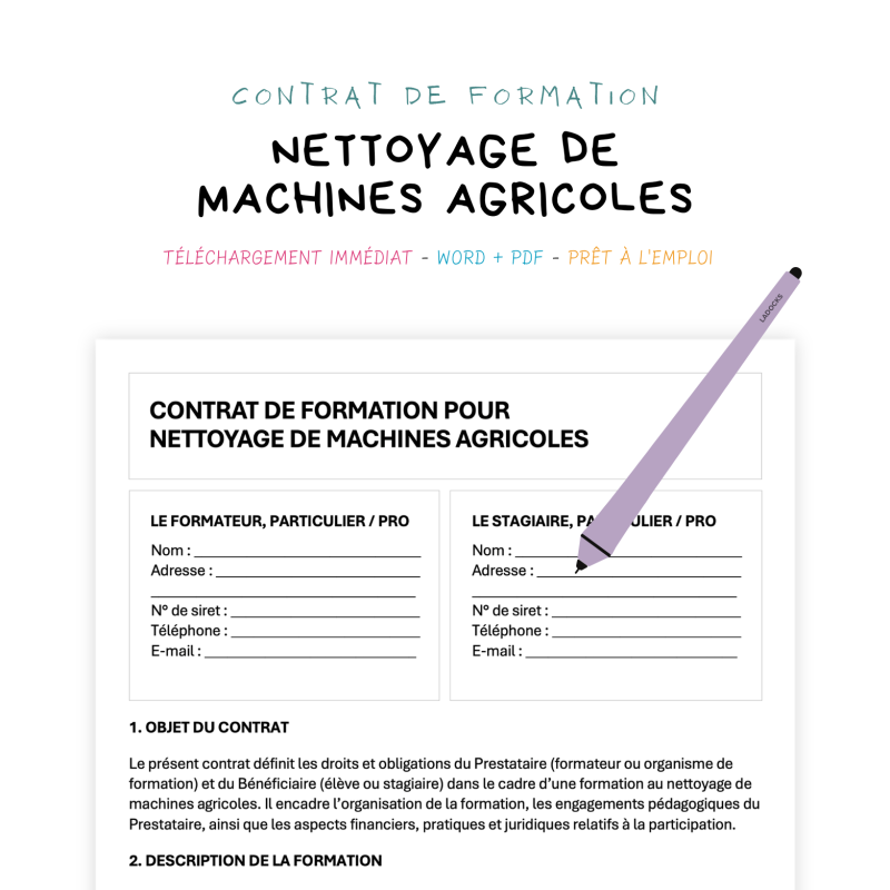 Contrat de Formation au Nettoyage de Machines Agricoles