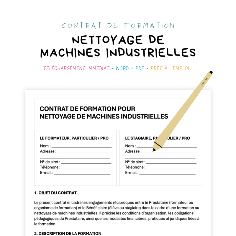 nettoyage de machines industrielles Contrat de Formation au Nettoyage de Machines Industrielles