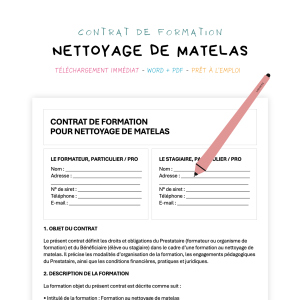nettoyage de matelas Contrat de Formation au Nettoyage de Matelas