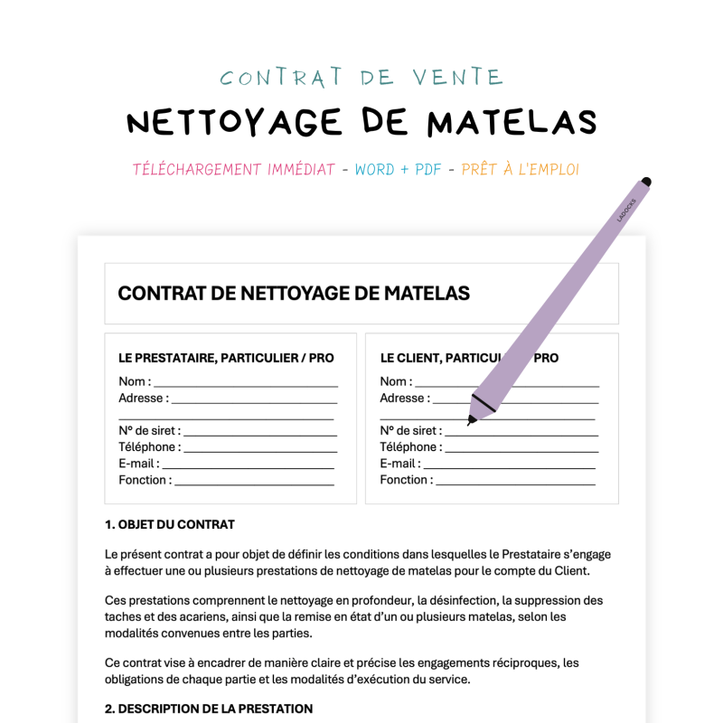 Contrat de Nettoyage de Matelas