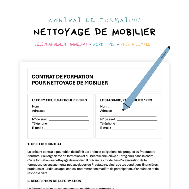 nettoyage de mobilier Contrat de Formation au Nettoyage de Mobilier