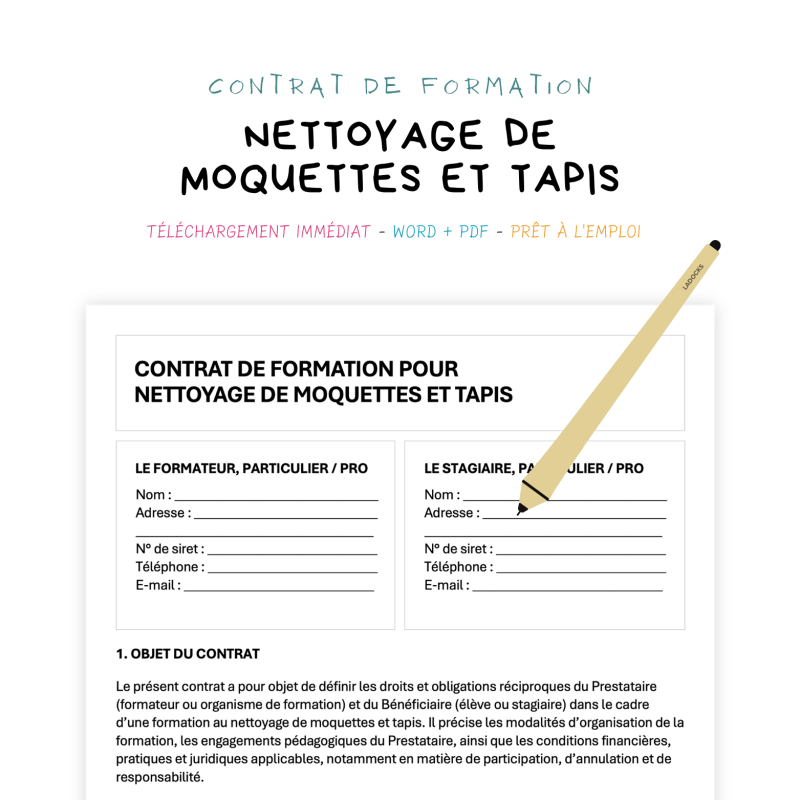 Contrat de Formation au Nettoyage de Moquettes et Tapis