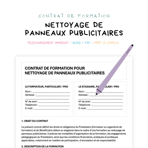 nettoyage de panneaux publicitaires Contrat de Formation au Nettoyage de Panneaux Publicitaires