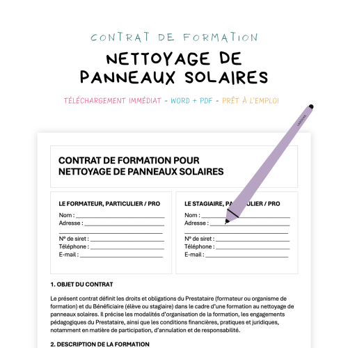 nettoyage de panneaux solaires Contrat de Formation au Nettoyage de Panneaux Solaires