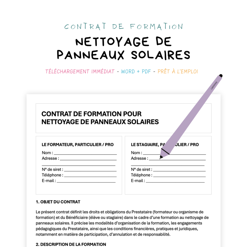 Contrat de Formation au Nettoyage de Panneaux Solaires