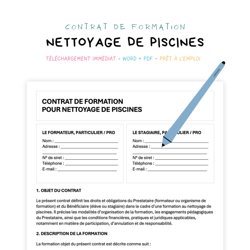 nettoyage de piscines Contrat de Formation au Nettoyage de Piscines