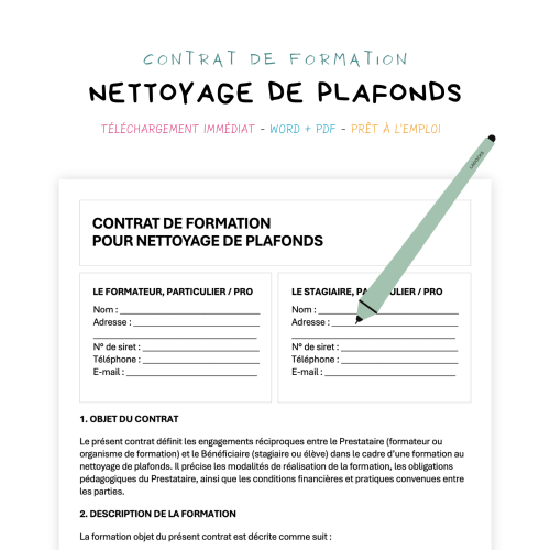 nettoyage de plafonds Contrat de Formation au Nettoyage de Plafonds