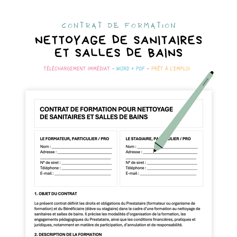 nettoyage de sanitaires et salles de bains Contrat de Formation au Nettoyage de Sanitaires et Salles de Bains
